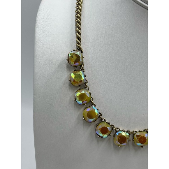 J. Crew Yellow Opalescent AB Gold Tone Glowing Square Rhinestone Necklace‎ - Picture 13 of 13
